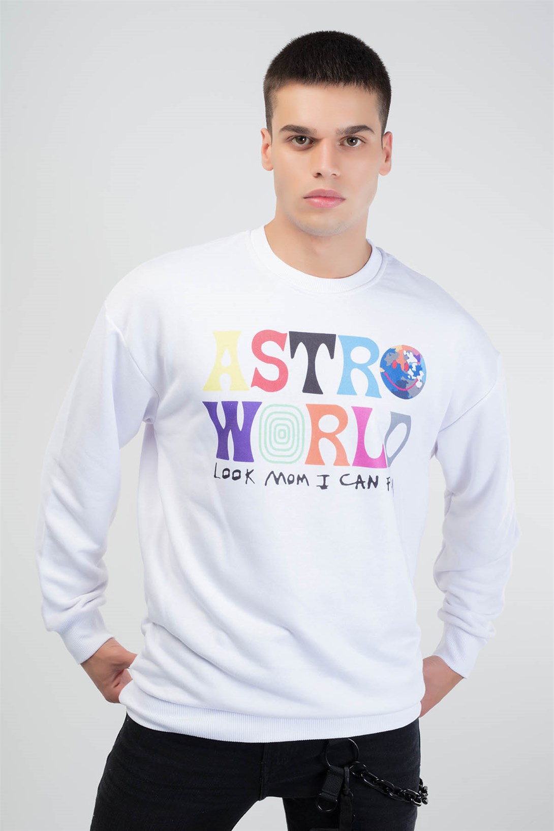 Trendiz Astro World Yuvarlak Yaka Sweatshirt Beyaz 111115