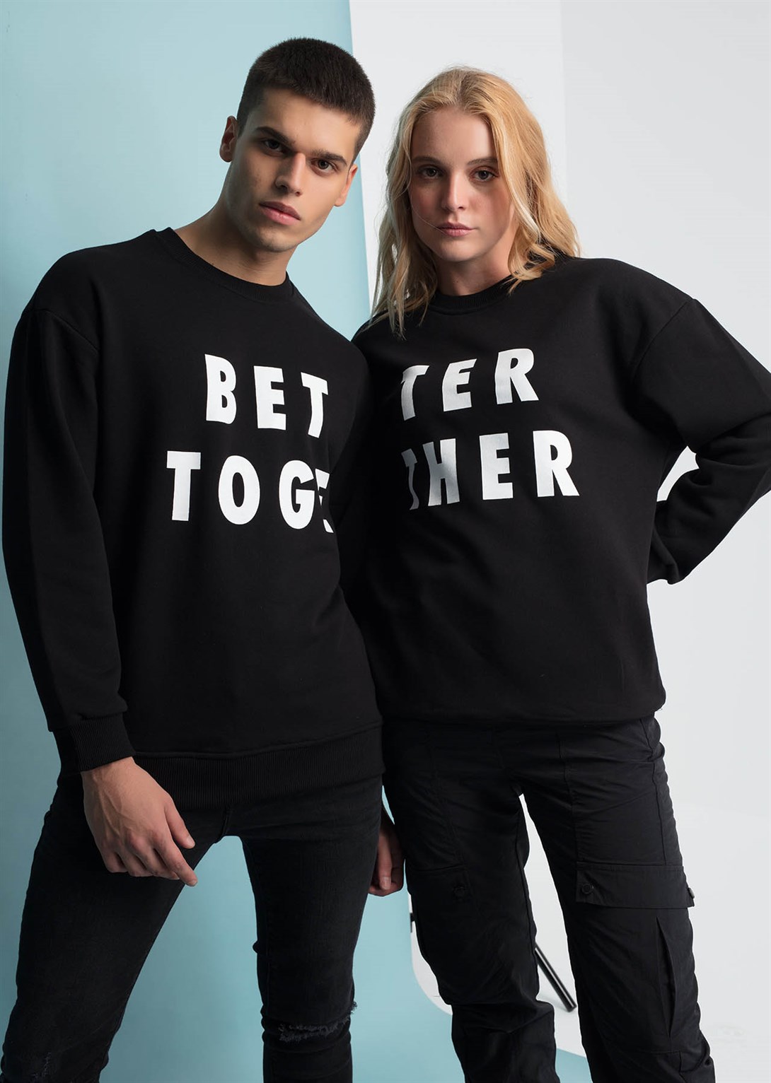 Trendiz Better Together Couple Kadın Yuvarlak Yaka Sweatshirt Siyah 121115