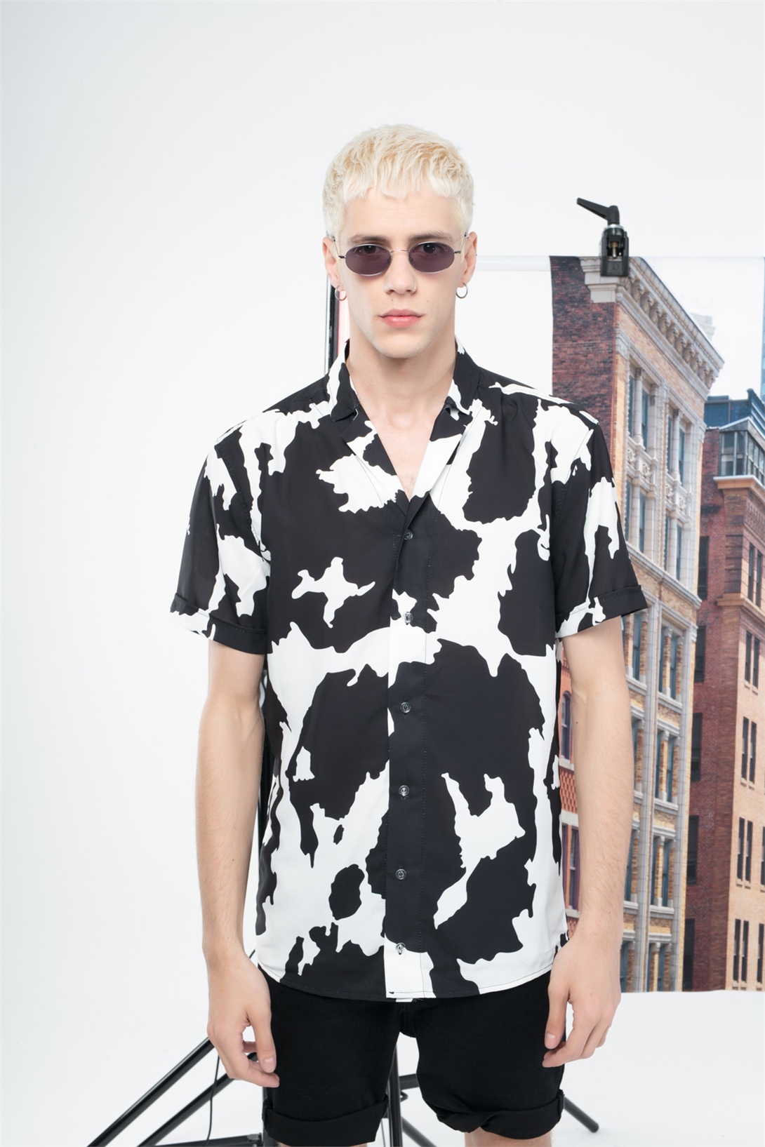 Trendiz Cow Desen Gömlek Siyah