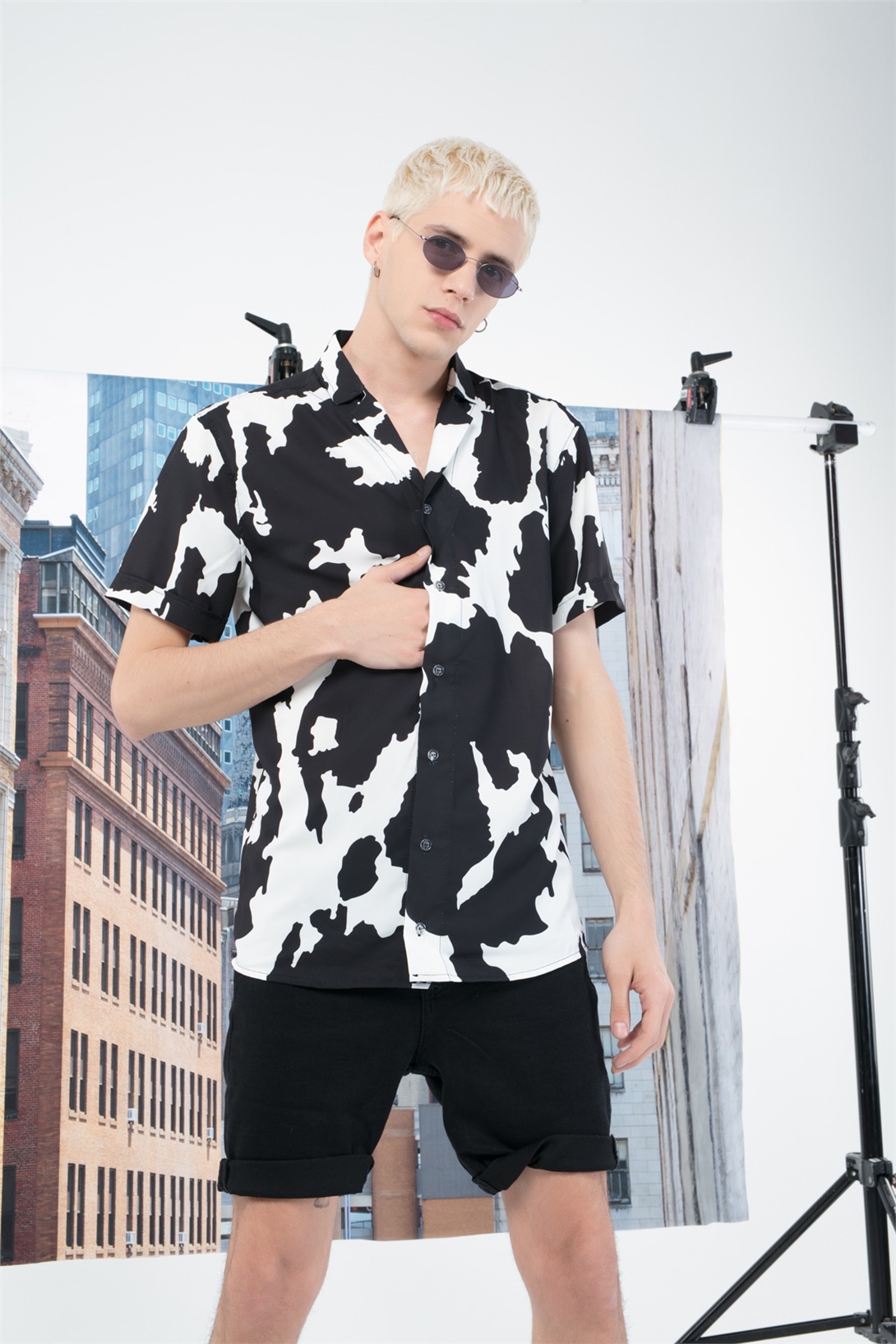 Trendiz Cow Desen Gömlek Siyah