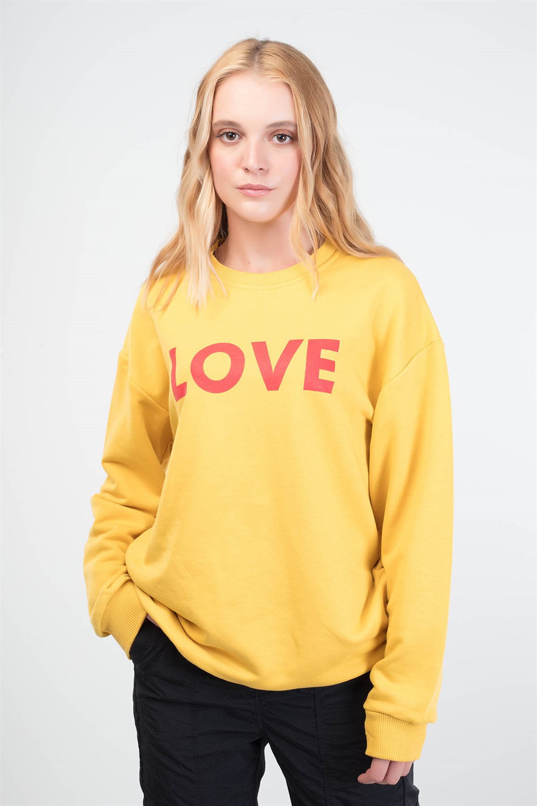 Trendiz Love Couple Kadın Yuvarlak Yaka Sweatshirt Sarı 121108