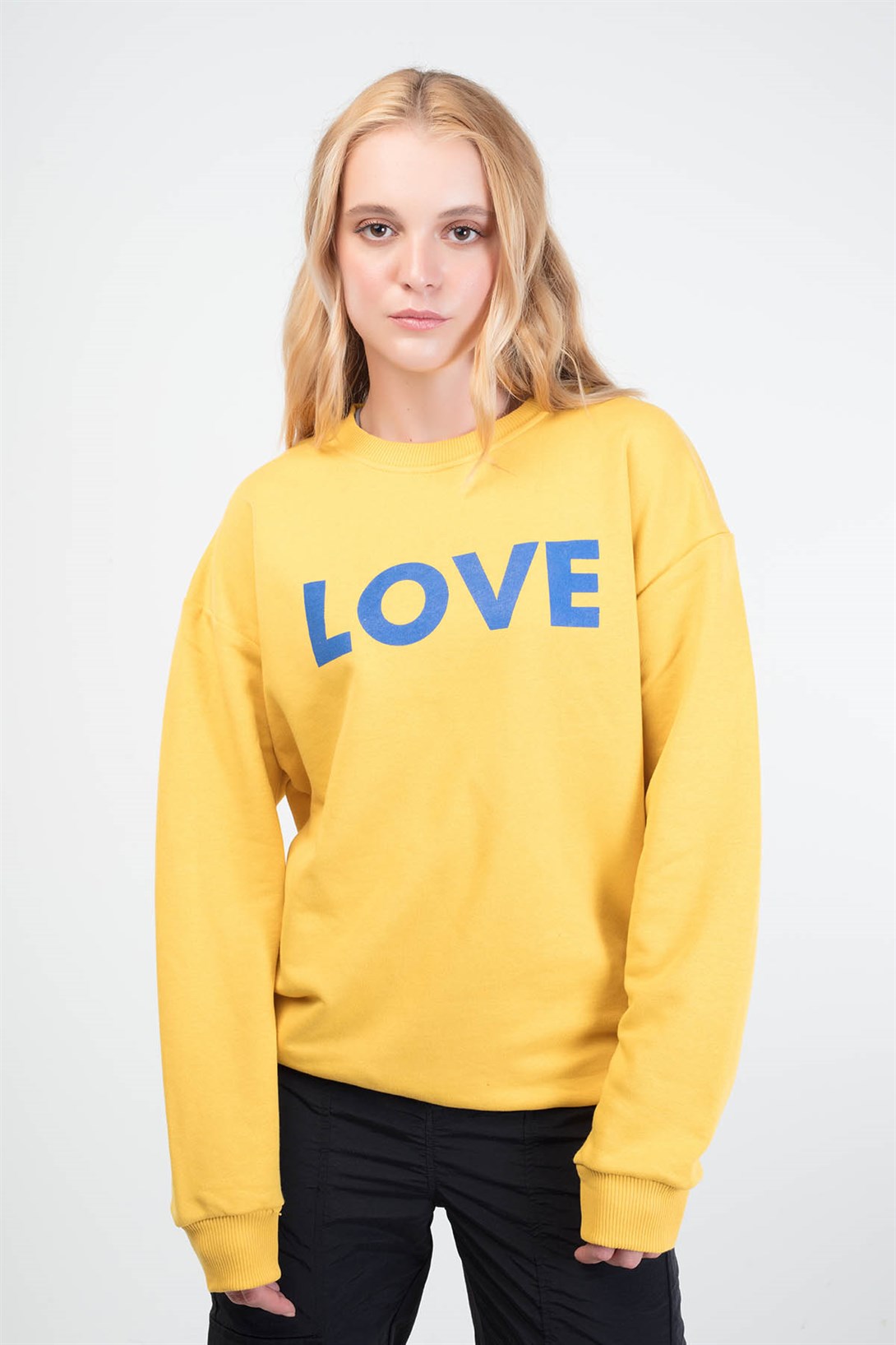 Trendiz Love Couple Kadın Yuvarlak Yaka Sweatshirt Sarı 121104