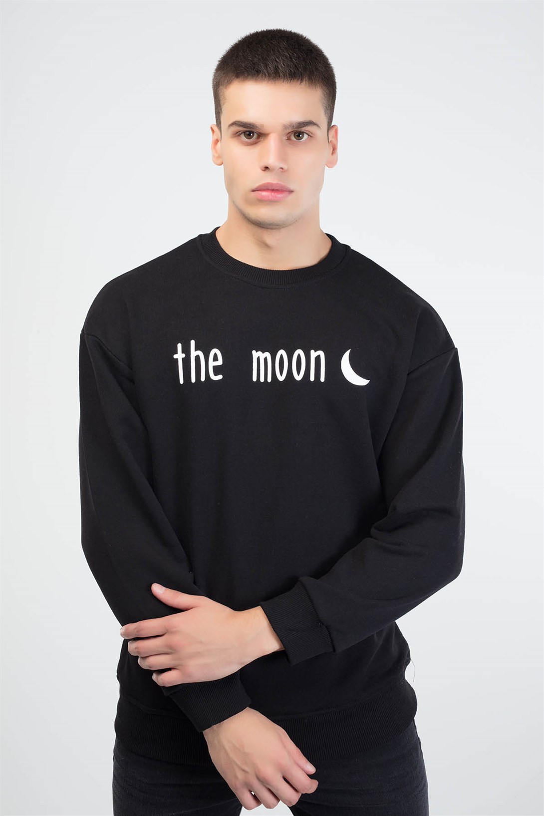 Trendiz The Moon Couple Erkek Yuvarlak Yaka Sweatshirt Siyah 121116