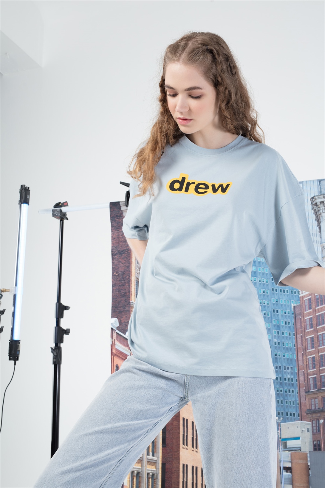 Trendiz Unisex Drew yazı Tshirt Açık Mavi