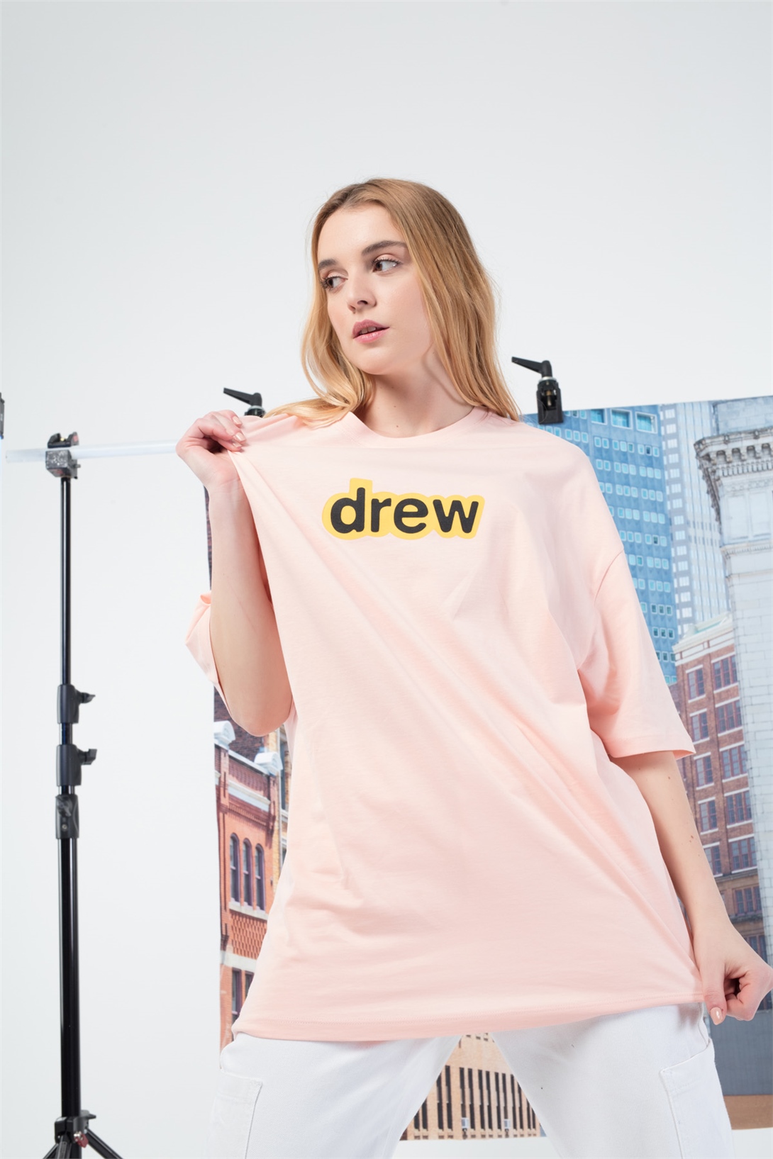 Trendiz Unisex Drew yazı Tshirt Açık Pembe