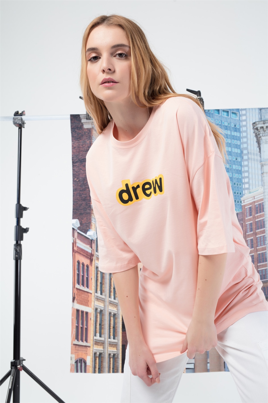 Trendiz Unisex Drew yazı Tshirt Açık Pembe