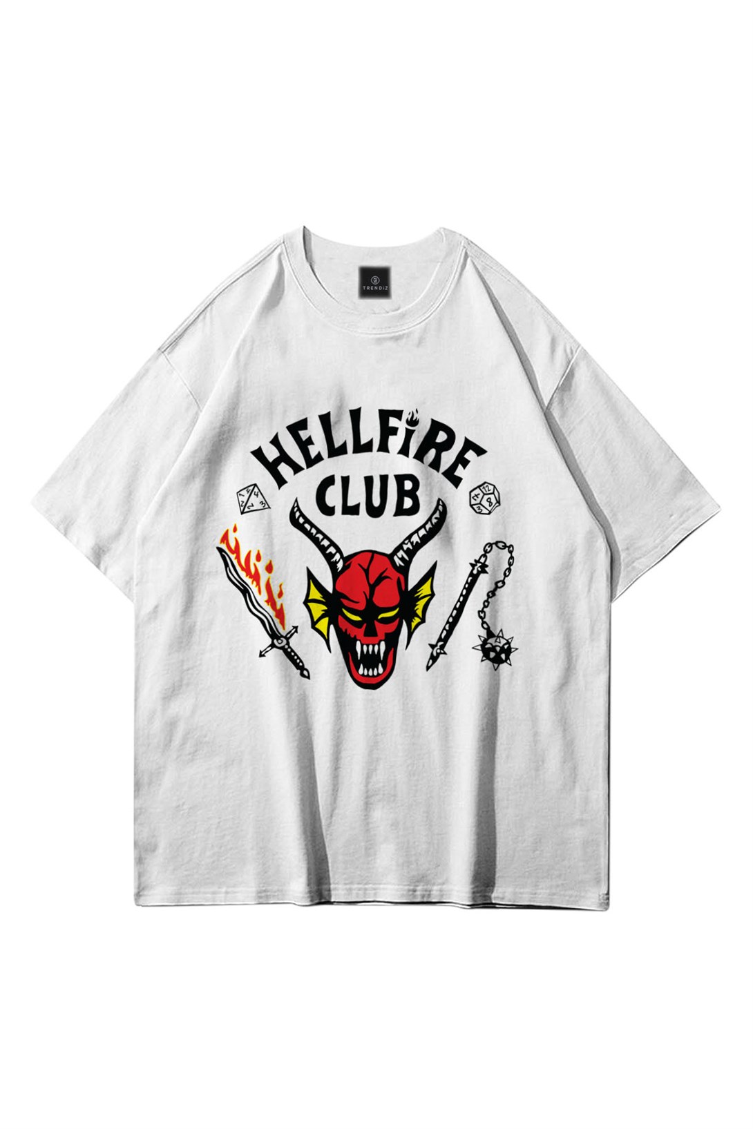 Trendiz Unisex Hell Fire Club Tshirt Beyaz