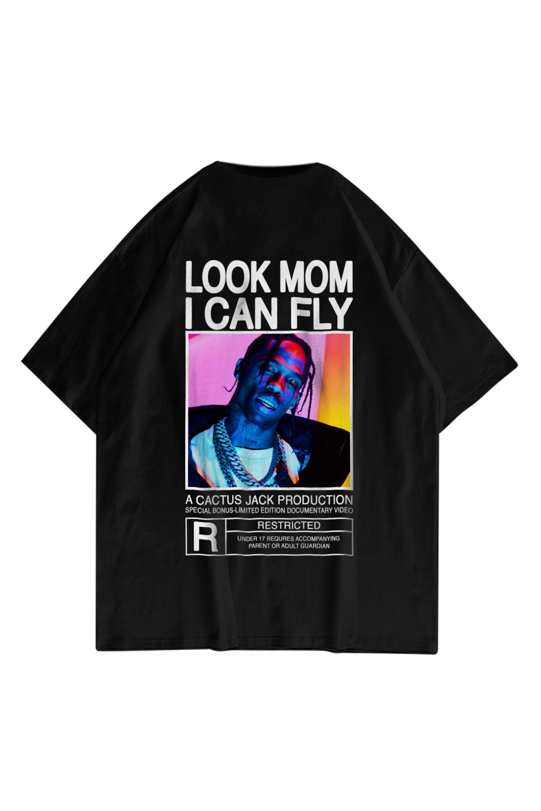 Trendiz Unisex  Look Mom I Can Fly Renkli Siyah Tshirt