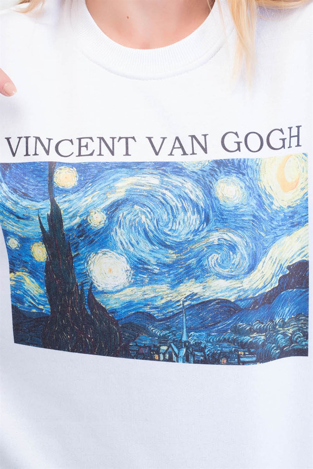Trendiz Van Gogh Yuvarlak Yaka Sweatshirt Beyaz 111130