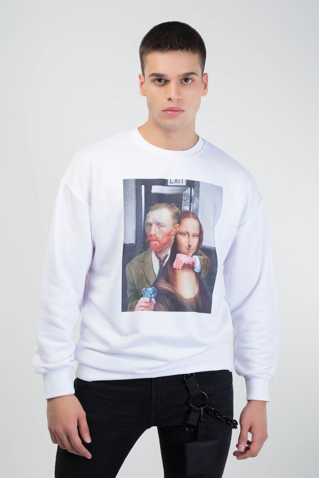 Trendiz Vincent of Mona Lisa Yuvarlak Yaka Sweatshirt Beyaz 111111