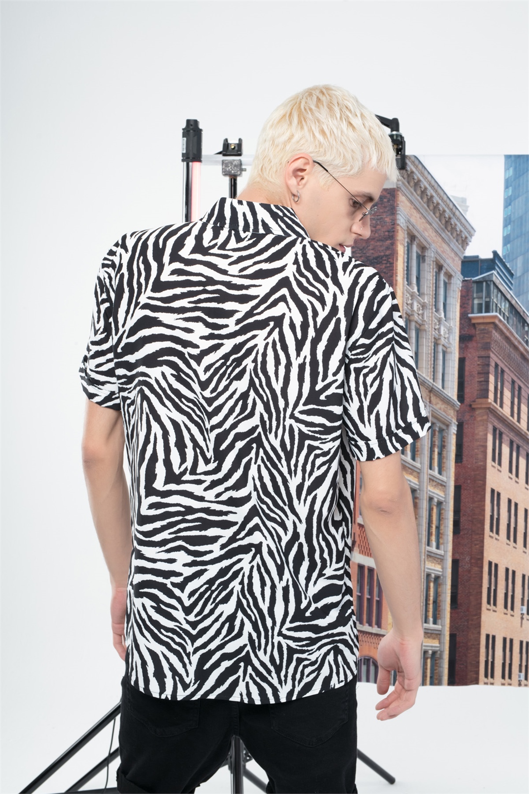 Trendiz Zebra Desenli Gömlek Siyah