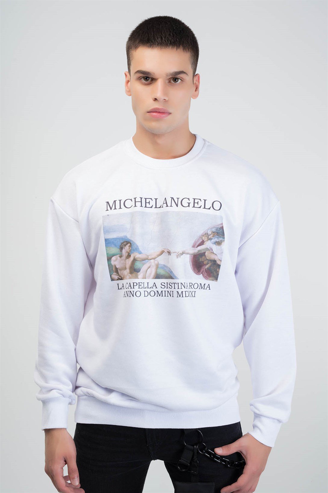 Trendiz Michelangelo Yuvarlak Yaka Sweatshirt Beyaz 111112