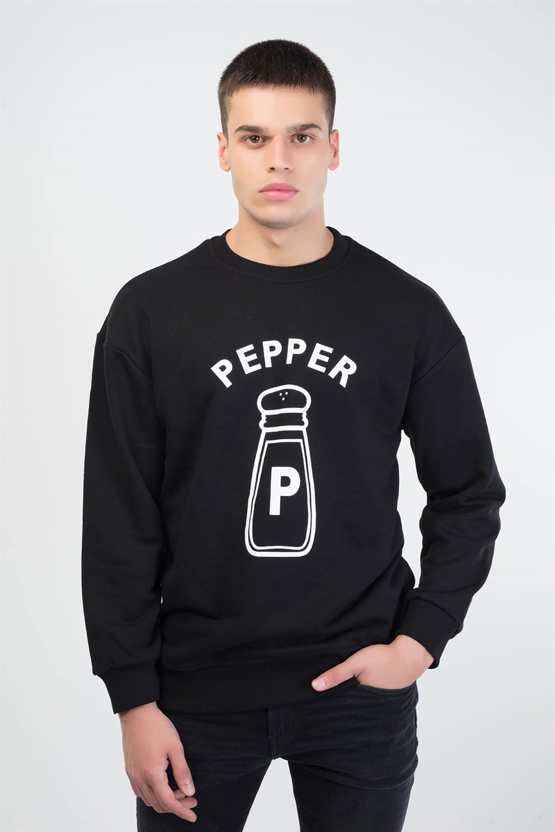 Trendiz Pepper Couple Erkek Yuvarlak Yaka Sweatshirt Siyah 121105