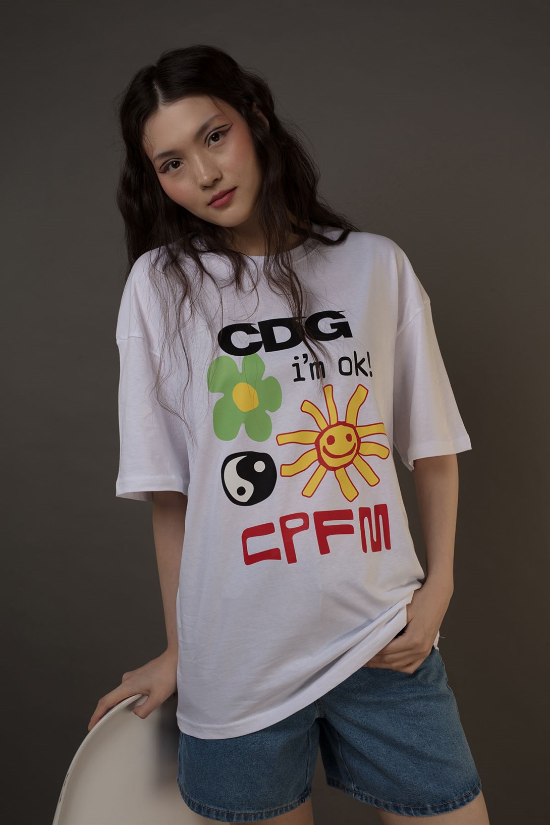 Trendiz Unisex CDG i'm ok! CPFM Beyaz Tshirt