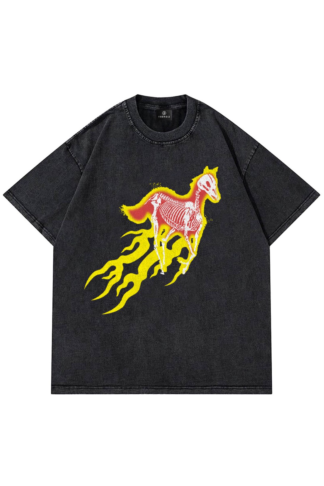 Trendiz Unisex Horse Skeleton Yıkımalı Antrasit Tshirt