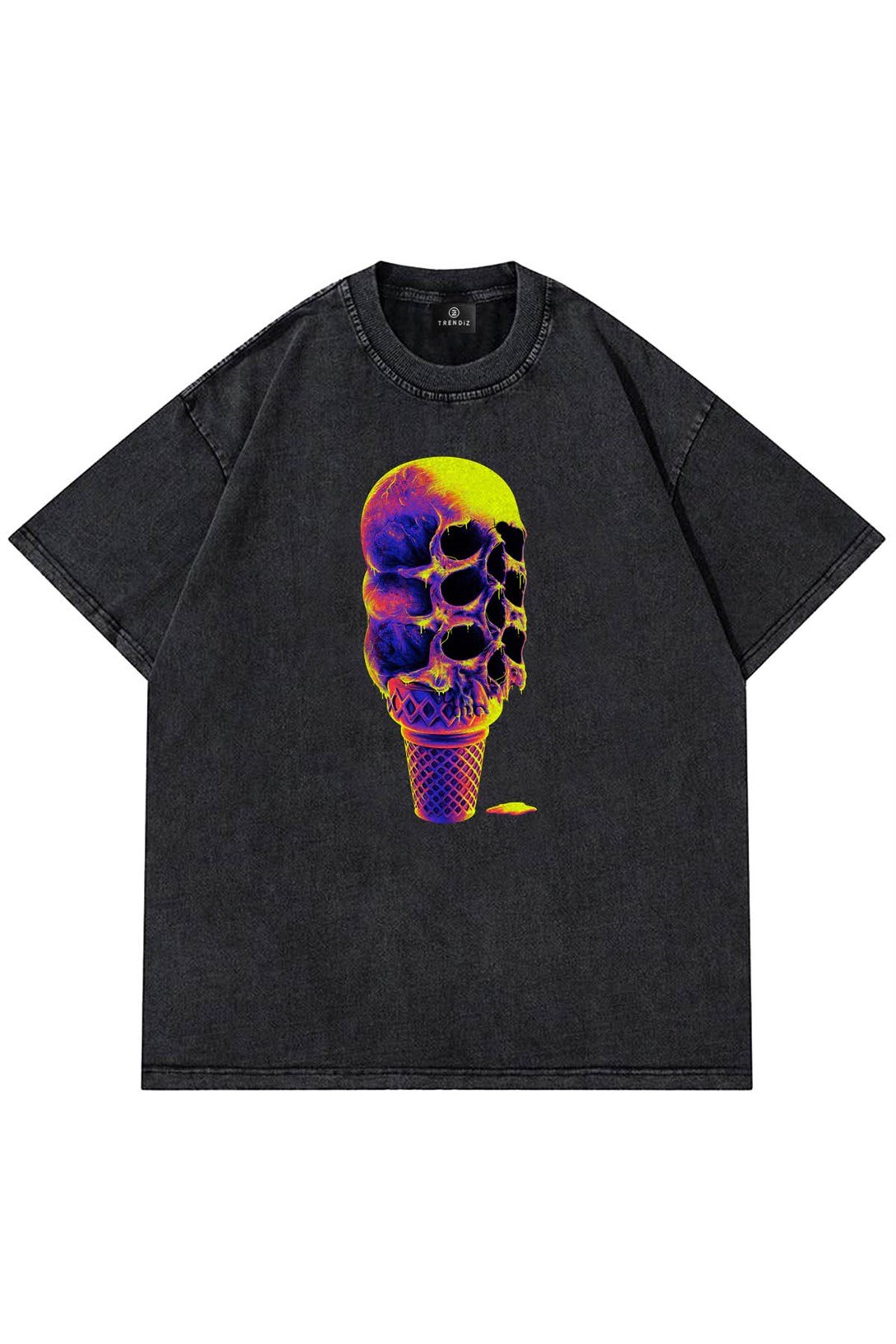 Trendiz Unisex Yıkamalı Dondurma Skull Antrasit Tshirt